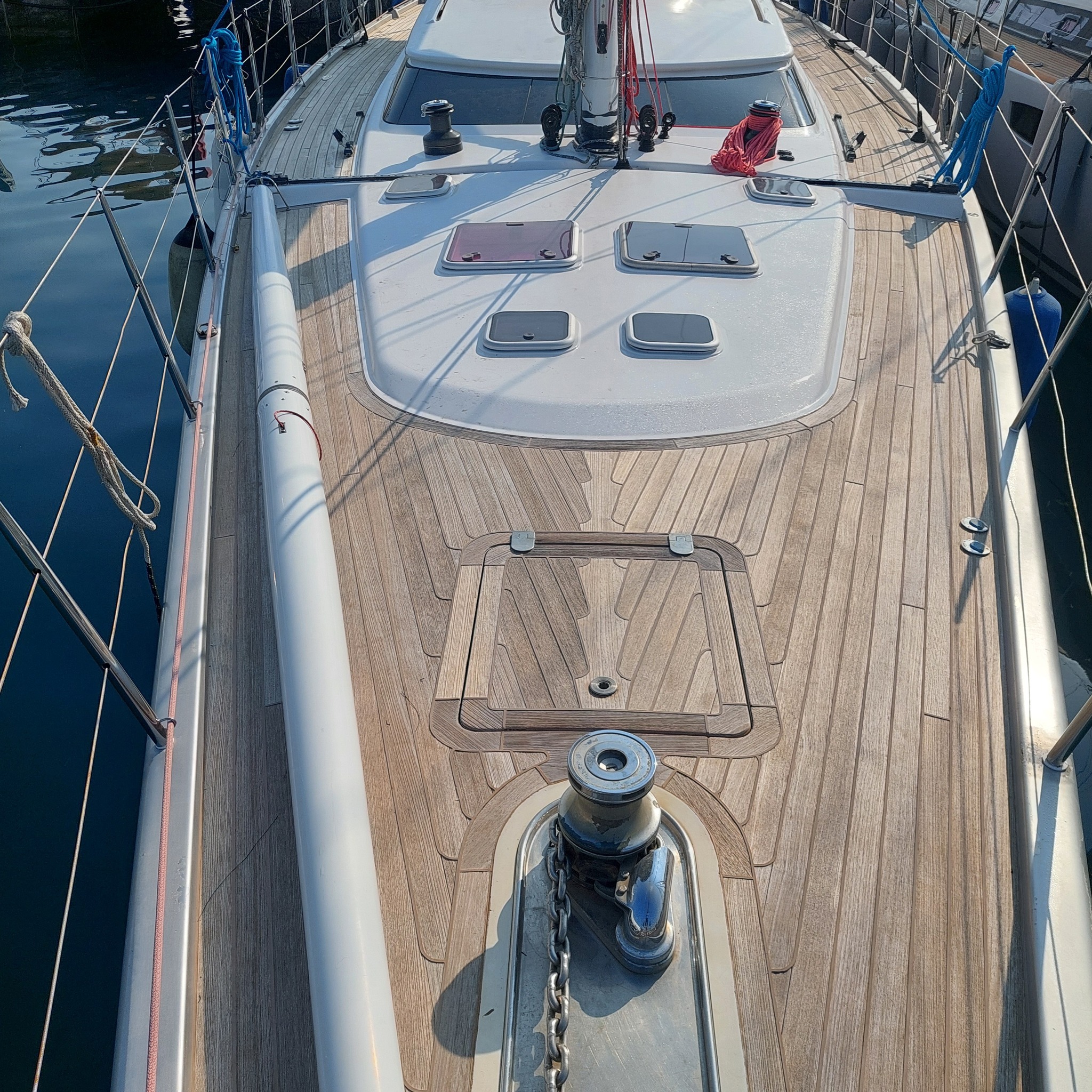Teak deck before cleaning